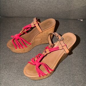 Coach Tan and Pink Wedge Sandals